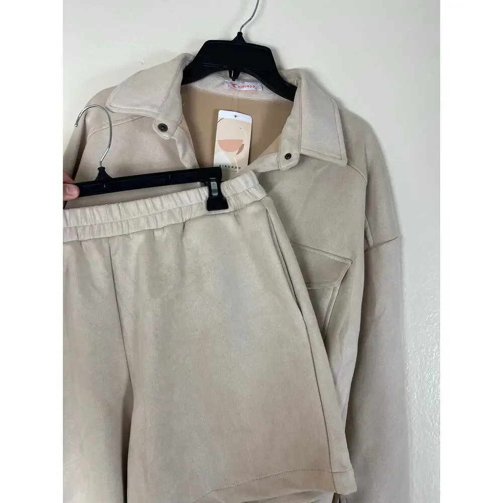 KIRUNDO Women's Suede Tracksuit - Tan, Size M - New!